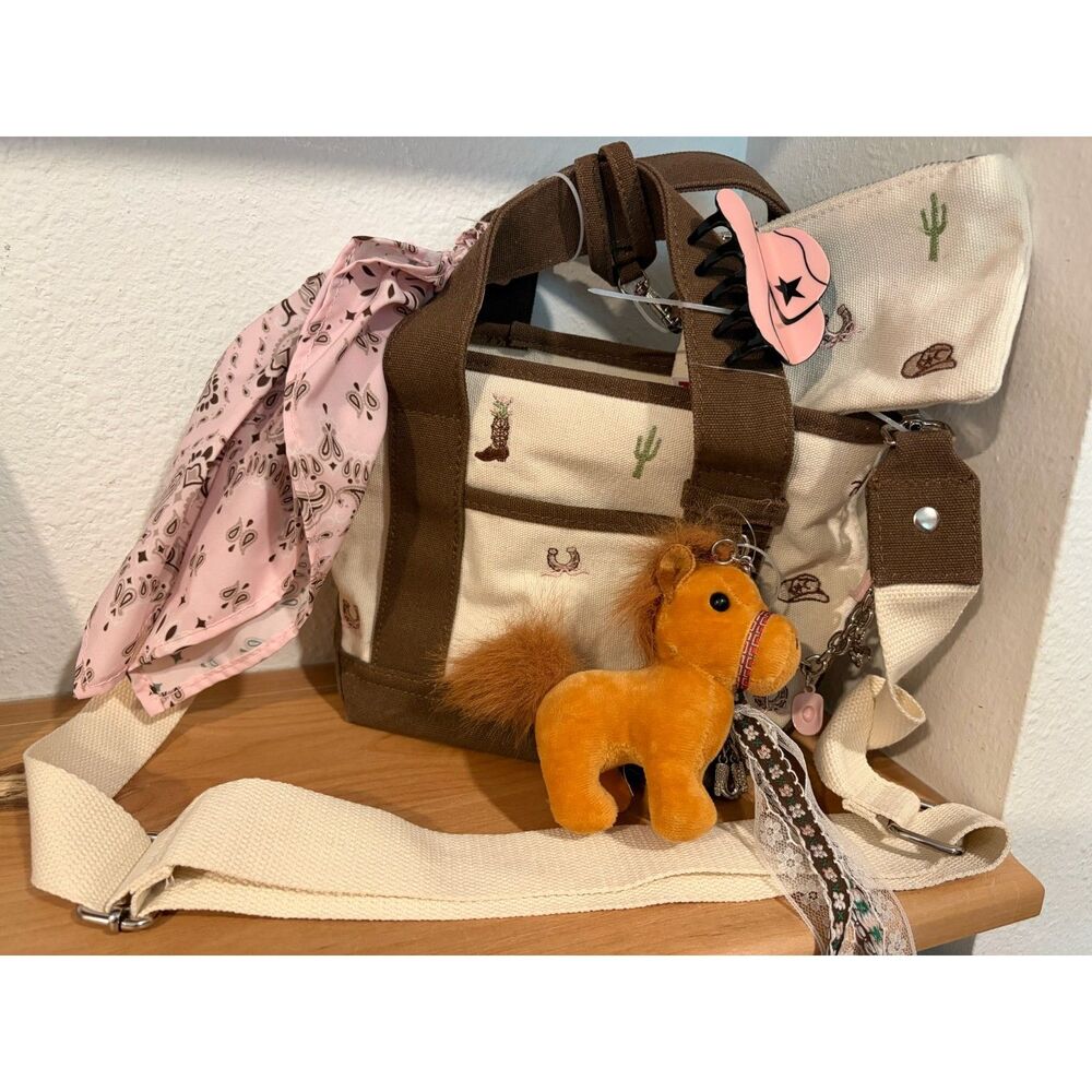 Steve Madden Girl Western Cowboy Canvas Tote Bag 5-Piece Set NWT